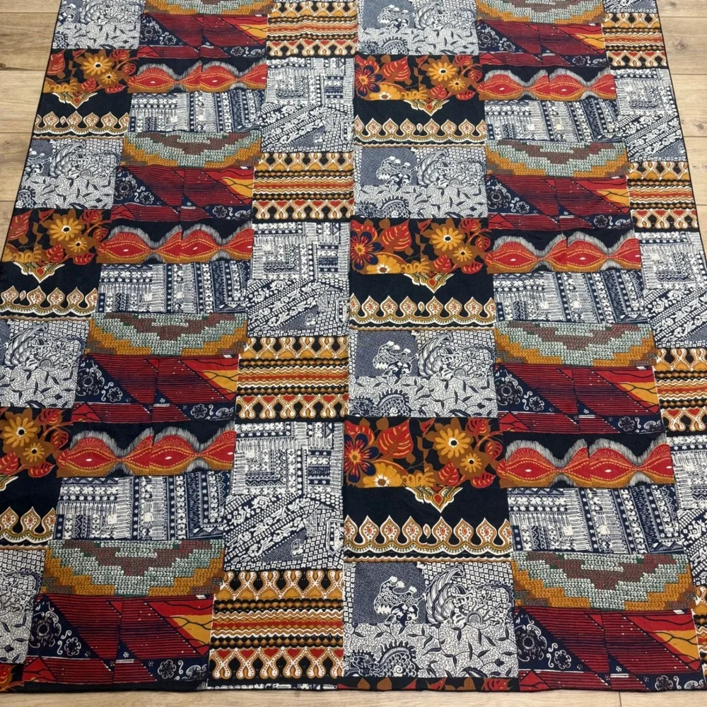 Vintage Patchwork Moody Batik Tablecloth Rectangle Global Eclectic 84x58 Fabric